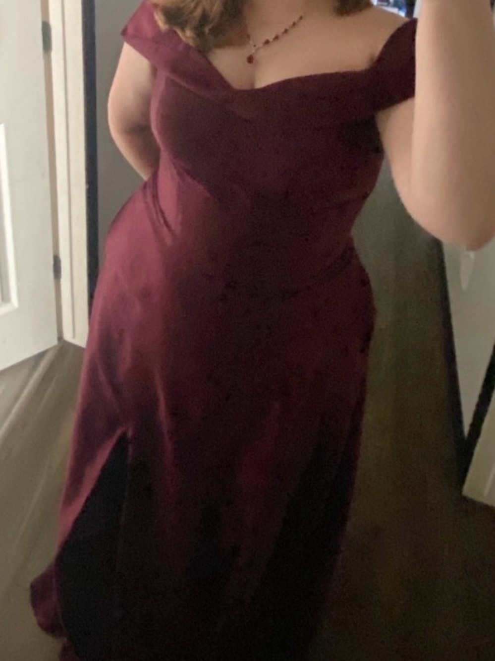 Off-Shoulder Burgundy Evening Dress